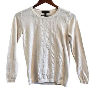 Banana Republic Long Sleeve Crew Neck Cream Knit Sweater Patterned Front Small
